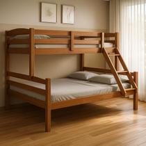Beliche com cama Casal /Solteiro De Madeira Pinus Robusto Moderno castanho carvalho