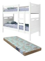Beliche Com Colchão D23 88x188cm para quarto Solteiro MDF C/ estrado em madeira Design Robusto Branco