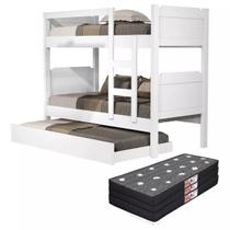 Beliche com Escada Cama Auxiliar 100% MDF Reforçada Incluso 3 Colchões Solteiro 188x88cm