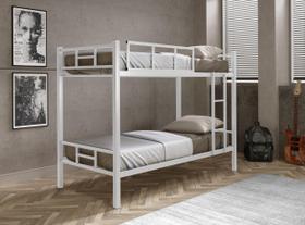 Beliche de Ferro Solteiro Reforçada com Estrutura Metálica e Escada Lateral Ideal para Quarto Infantil ou Hospedagem Beliche de Ferro Solteiro Reforçada com Estrutura Metálica e Escada Lateral Ideal para Quarto Infantil ou Hospedagem