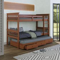 Beliche De Madeira Solteiro Merk + Cama Auxiliar Com Gavetas