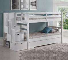 Beliche de Solteiro Victória Cama Auxiliar - Escada com 3 Gavetas - Branco Beliche de Solteiro Victória Cama Auxiliar - Escada com 3 Gavetas - Branco