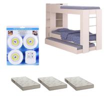 Beliche Ditália Cama Auxiliar Com Colchões + Kit Luz Cm-15 Branco Beliche Ditália Cama Auxiliar Com Colchões + Kit Luz Cm-15 Branco