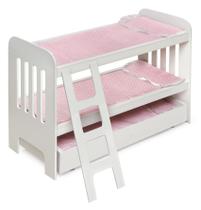 Beliche Doll Bed Badger Basket com roupa de cama e escada para bonecas de 22 polegadas Beliche Doll Bed Badger Basket com roupa de cama e escada para bonecas de 22 polegadas
