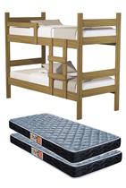 Beliche em MDF e madeira Para Pousada Rancho Tamanho De Solteiro Estilo Classico Compacta Alana Reforçada Moderna Com 2 Colchões D20 Inclusos