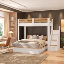 Beliche Family Adulto com Cama Casal Star Plus Casatema Branco/Amadeirado Montana Beliche Family Adulto com Cama Casal Star Plus Casatema Branco/Amadeirado Montana