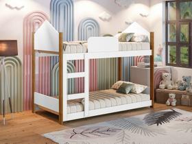 Beliche infantil 100%mdf branco/mel com escada p/ colchão 150x70 -