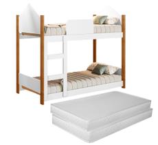 Beliche Infantil Casinha em Madeira e Branco Design Montessoriano, Seguro e Divertido para o Quarto das Crianças Com 2 Colchões Beliche Infantil Casinha em Madeira e Branco Design Montessoriano, Seguro e Divertido para o Quarto das Crianças Com 2 Colchões