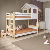 Beliche Infantil Casinha Madeira e MDF Casatema Branco/Natural Beliche Infantil Casinha Madeira e MDF Casatema Branco/Natural