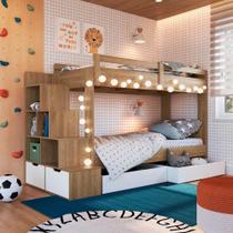 Beliche Infantil Com Escada Estante e 2 Gavetões 143 cm
