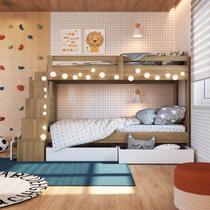 Beliche Infantil com Escada Nichos Gavetas Laterais e Gavetões Inferiores Marrom/Aveiro Oak/Branco