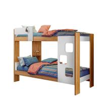 Beliche Infantil com Proteção Lateral e Escada Frontal Vegas em MDF 198cm Cor Amadeirado/Branco - Tigus