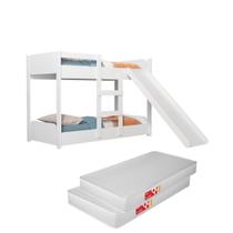 Beliche Infantil Flora com 2 Colchão e Escorregador Branco