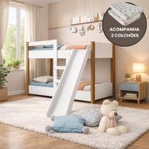 Beliche Infantil Flora com 2 Colchão e Escorregador Branco Nature