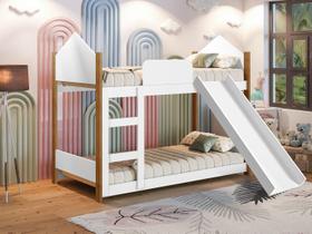 Beliche infantil/juvenil 100%mdf branco/mel com escorregador e escada Beliche infantil/juvenil 100%mdf branco/mel com escorregador e escada