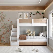 Beliche Infantil/juvenil 2 Gavetões e Escada com 4 Nichos Star Plus Casatema MadeiraOriginals Beliche Infantil/juvenil 2 Gavetões e Escada com 4 Nichos Star Plus Casatema MadeiraOriginals