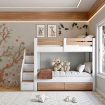 Beliche Infantil/juvenil 2 Gavetões e Escada com 4 Nichos Star Plus Casatema MadeiraOriginals