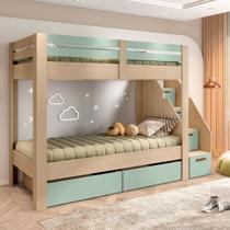 Beliche Infantil/Juvenil 2 Gavetões Escada com 4 Gavetas Star Plus Casatema MadeiraOriginals Marrom/Amêndoa Imperial/Verde Mar Beliche Infantil/Juvenil 2 Gavetões Escada com 4 Gavetas Star Plus Casatema MadeiraOriginals Marrom/Amêndoa Imperial/Verde Mar