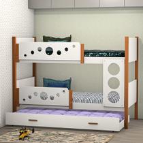 Beliche Infantil Reforçada Solteiro Star com Cama Auxiliar Branco com Mel Classe a