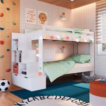 Beliche Infantil Solteiro Com Escada Branco Wacey Completa Móveis