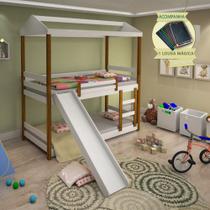 Beliche Infantil Solteiro Manuela com Escorregador Branco e Mel - Acompanha Lousa Magica