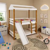 Beliche Infantil Solteiro Manuela com Escorregador Branco e Mel - Acompanha Nuvem Luminária Led Beliche Infantil Solteiro Manuela com Escorregador Branco e Mel - Acompanha Nuvem Luminária Led