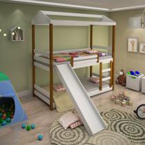 Beliche Infantil Solteiro Manuela com Escorregador Branco e Mel