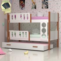 Beliche Infantil Solteiro Ônix com Cama Auxiliar - Branco Mel - Divaloto Móveis + Acompanha Lousa Má