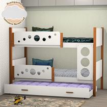 Beliche Infantil Solteiro Star com Cama Auxiliar Branco com Mel Classe a Acompanha Luminária Nuvem