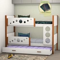 Beliche Infantil Solteiro Star com Cama Auxiliar Branco com Mel - Divaloto Móveis + Acompanha Lousa