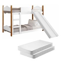 Beliche Infantil Theo Branco com Escorregador e Colchões Beliche Infantil Theo Branco com Escorregador e Colchões