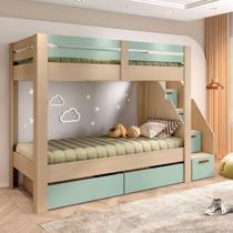 Beliche Infanto Juvenil 2 Gavetões Escada com 4 Gavetas Star Plus Casa Tema Natural/Menta