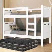 Beliche Jaspe Versátil Branco Vira 2 Camas + 2 Colchão Solteiro - Estrado 100% Madeira Fenix