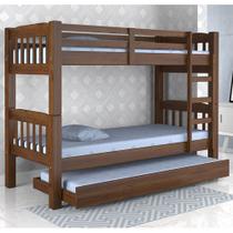 Beliche Madeira Maciça Itália com Auxiliar - Castanho - Casa Beliche Madeira Maciça Itália com Auxiliar - Castanho - Casa