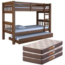 Beliche Madeira Maciça Proteção Com Auxiliar 3 Colchões D20 Beliche Madeira Maciça Proteção Com Auxiliar 3 Colchões D20