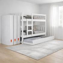 Beliche MDF com 3 Colchões e Cama Auxiliar - Ótima para Espaços Compactos e Confortáveis