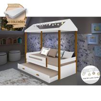 Beliche Montessoriana Infantil Sara Solteiro C/ Led e Colchões - Branco/amêndoa Beliche Montessoriana Infantil Sara Solteiro C/ Led e Colchões - Branco/amêndoa