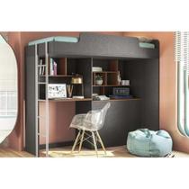 Beliche Multifuncional Office New (Cama+Escrivaninha de CPU+Baú+Nicho+Prateleiras) Jatoba/Grafitte - Santos Andirá