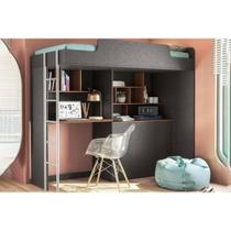 Beliche Multifuncional Office Teen Aquarela (Cama+Bancada+Baú+Nicho+Prateleiras) Grafite/Jatobá - Santos Andirá