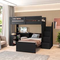 Beliche Multifuncional Solteiro Adulto com Escrivaninha Star Office Casatema Preto Perfect Touch Beliche Multifuncional Solteiro Adulto com Escrivaninha Star Office Casatema Preto Perfect Touch