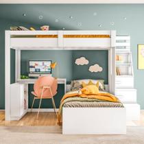 Beliche Office Infantil Juvenil com Escrivaninha Moon Yescasa Branco