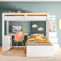 Beliche Office Infantil/Juvenil Moon com Escrivaninha em L e Escada 2 Portas e 2 Gavetas Yescasa Branco