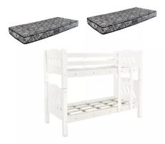 Beliche Perola Branco Versátil Vira 2 Camas com Colchão Solteiro 188x88- Estrado 100% Madeira Fenix