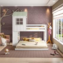 Beliche Queen Montessoriano Cabana Family com Estante Casatema Branco/Verde