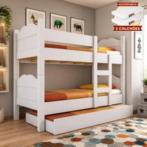 Beliche Reforçada Madrid com Grades de Proteção e Cama Removível - Branco com 2 Colchões Beliche Reforçada Madrid com Grades de Proteção e Cama Removível - Branco com 2 Colchões