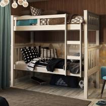 Beliche Solteiro Branco Lavado 100% Madeira Pinus C- Escada Lateral Beliche Solteiro Branco Lavado 100% Madeira Pinus C- Escada Lateral