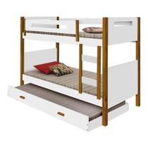 Beliche solteiro com cama auxiliar + 3 colchões e grade de proteção Divaloto Heloisa Branco e mel