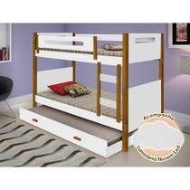 Beliche Solteiro com Cama Auxiliar Montessoriana Heloisa Branca e Amêndoa + Luminária Led Beliche Solteiro com Cama Auxiliar Montessoriana Heloisa Branca e Amêndoa + Luminária Led