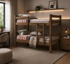 Beliche Solteiro com Escada e Proteção Antiquedas 100% MDF Prisma Plus Amadeirado Marrom