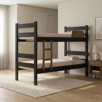 Beliche Solteiro com Escada e Proteção Antiquedas 100% MDF Prisma Preto/Jequitibá Jequitiba Beliche Solteiro com Escada e Proteção Antiquedas 100% MDF Prisma Preto/Jequitibá Jequitiba